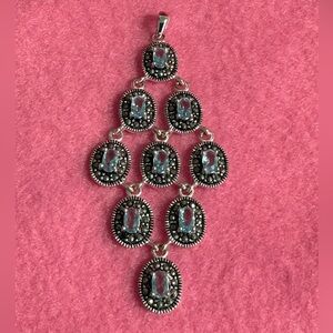 Blue Topaz and Marcasite Drop Pendant in 925 Silver NWOT